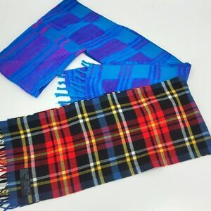 This is a lot of two scarfs. Red plaid and hooded. Preppy Cold weather coming